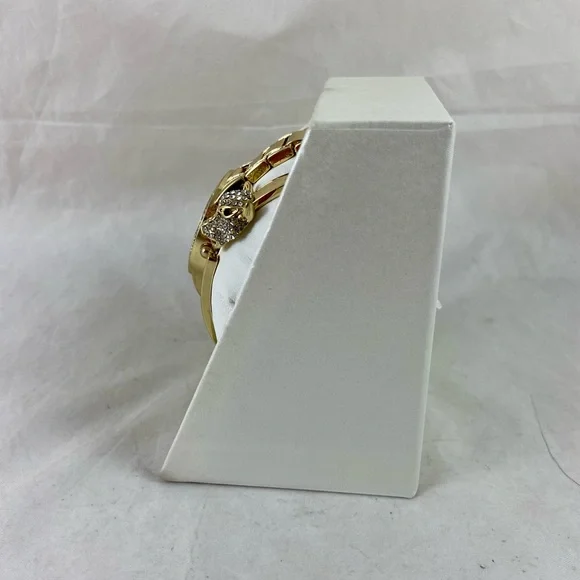 Jessica Simpson Gold Tone Watch Crystal Lion Head Hinged Bangle Bracelet Set NEW - Picture 9 of 15